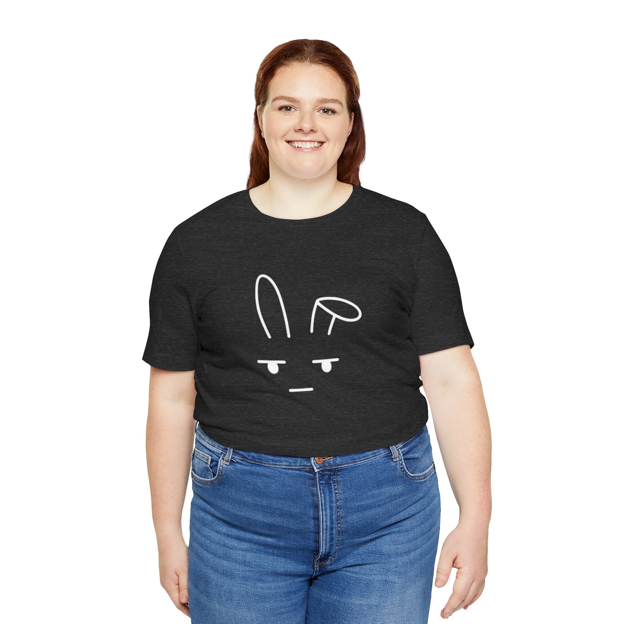 Deadpan Bunny T-Shirt – Minimalist Easter Graphic Tee, Funny Unisex Rabbit Shirt, Bella Canvas 3001 Dark Heather