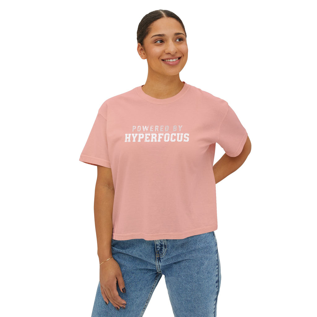 Powered by Hyperfocus Boxy Tee — Women's Cropped Graphic Shirt