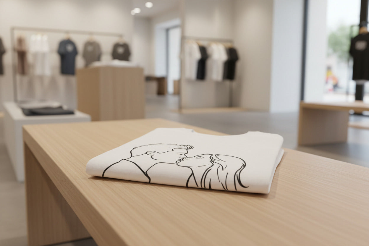 folded tshirt - place on a desk in a shop
