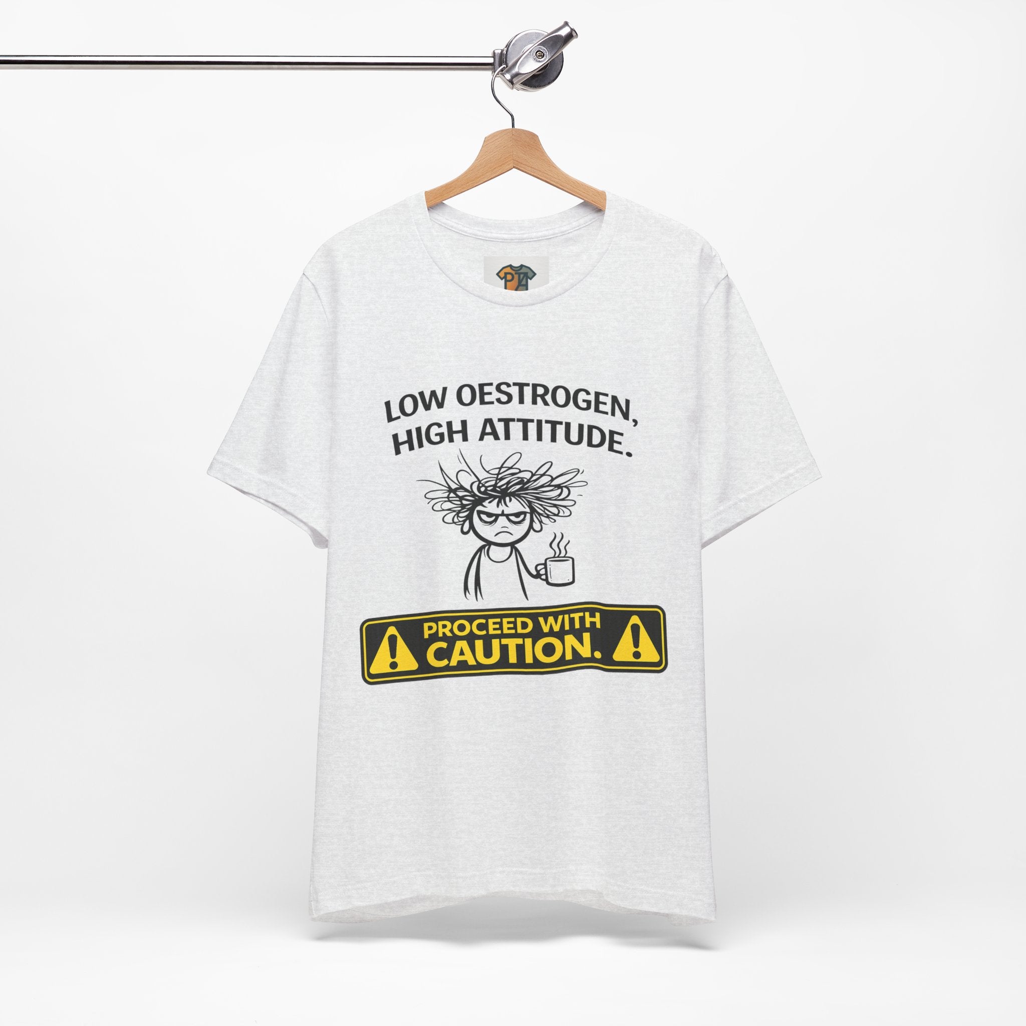 Low Oestrogen High Attitude T-Shirt – Funny Menopause Shirt for Women – Aussie Hormone Humour Tee – Perimenopause Gift – Proceed With Caution Graphic Top
