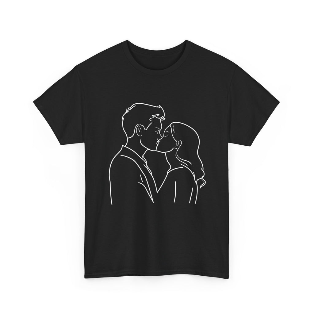 Minimal Line Art Couple Kissing T-Shirt, Romantic Unisex Cotton Tee, Simple Love Illustration Shirt, Modern Relationship Gift