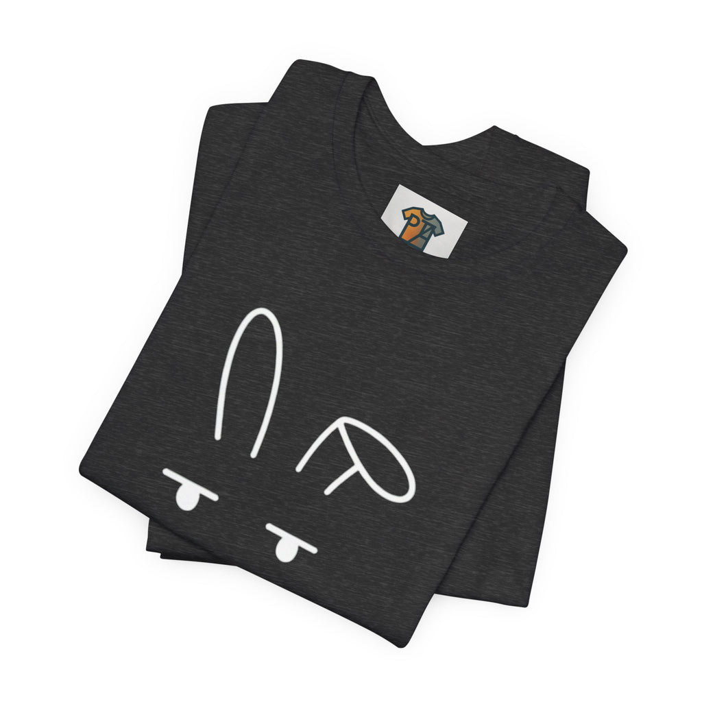 Deadpan Bunny T-Shirt – Minimalist Easter Graphic Tee, Funny Unisex Rabbit Shirt, Bella Canvas 3001 Dark Heather