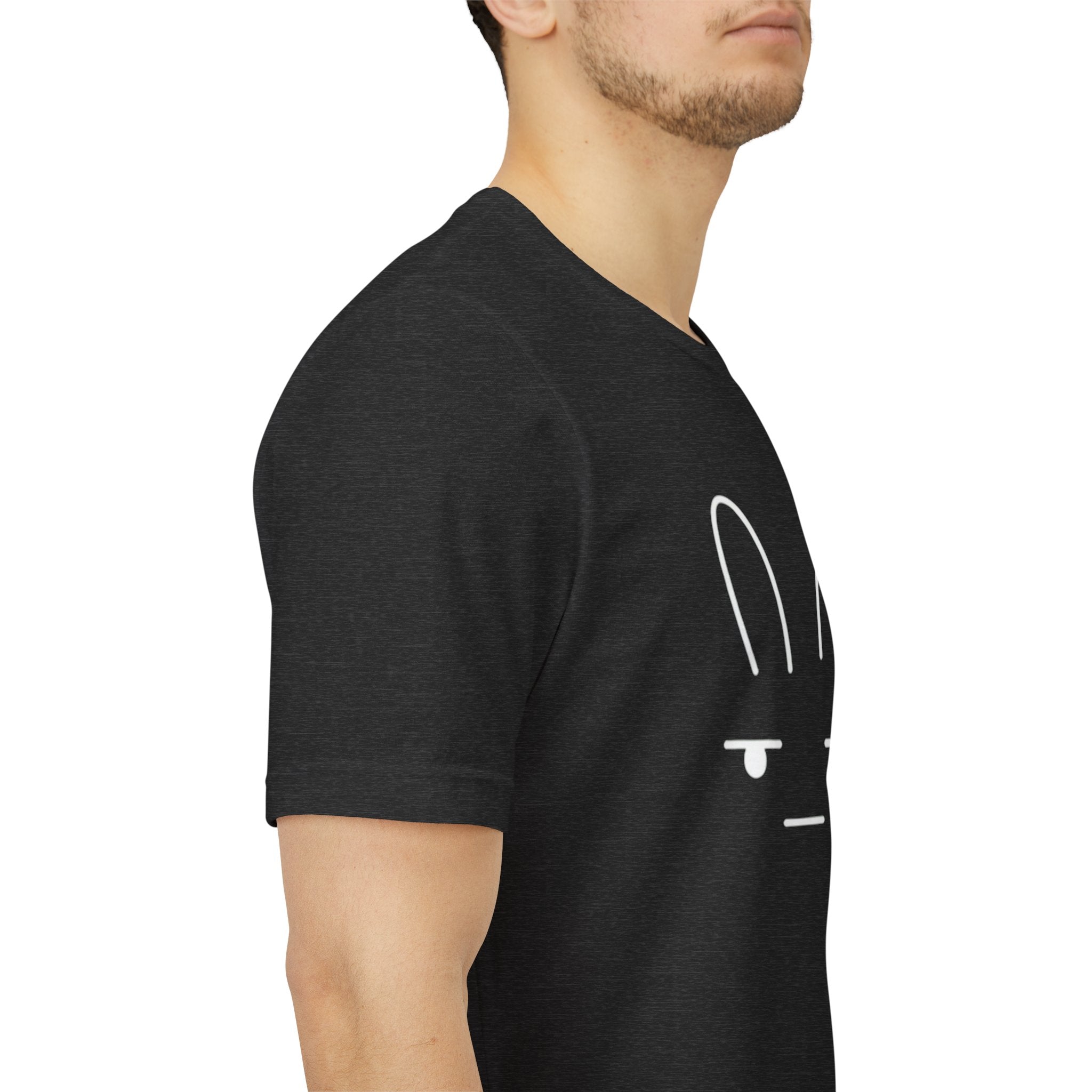 Deadpan Bunny T-Shirt – Minimalist Easter Graphic Tee, Funny Unisex Rabbit Shirt, Bella Canvas 3001 Dark Heather
