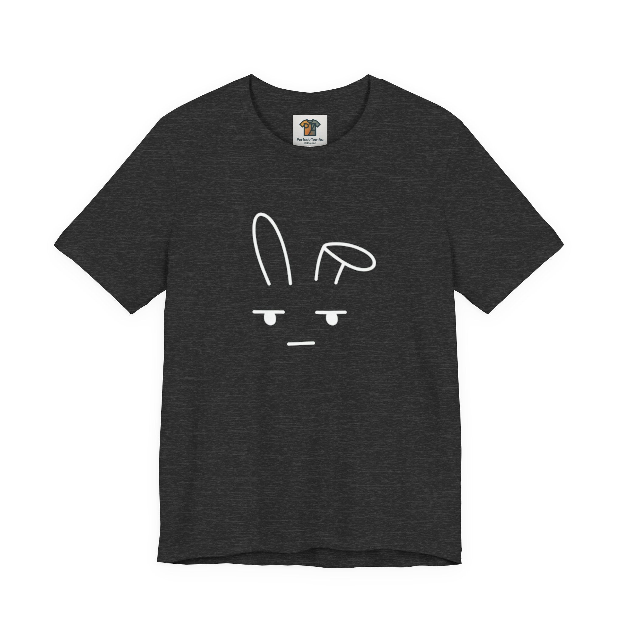 Deadpan Bunny T-Shirt – Minimalist Easter Graphic Tee, Funny Unisex Rabbit Shirt, Bella Canvas 3001 Dark Heather