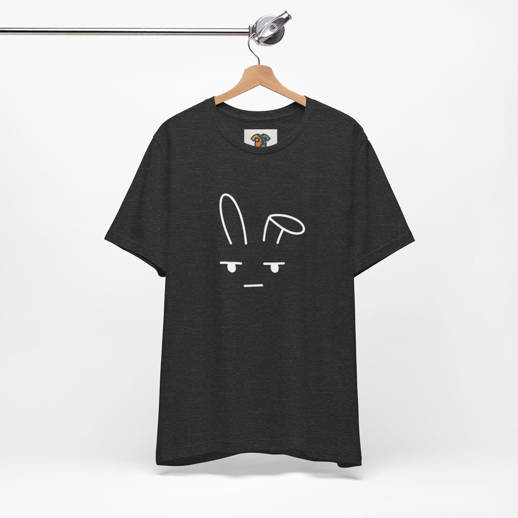 Deadpan Bunny T-Shirt – Minimalist Easter Graphic Tee, Funny Unisex Rabbit Shirt, Bella Canvas 3001 Dark Heather