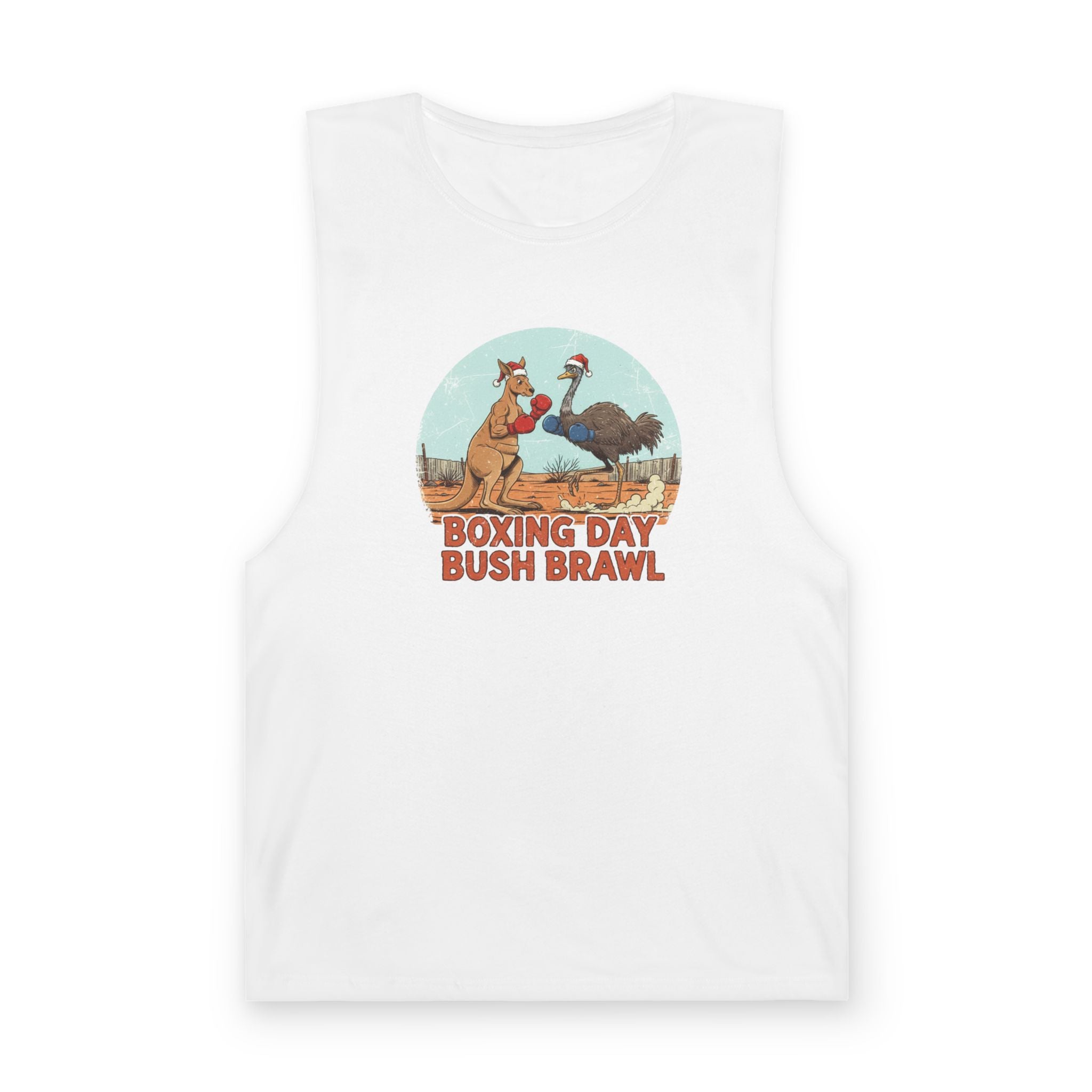 Boxing Day Bush Brawl Tank Top — Aussie Roo vs Emu Retro Graphic