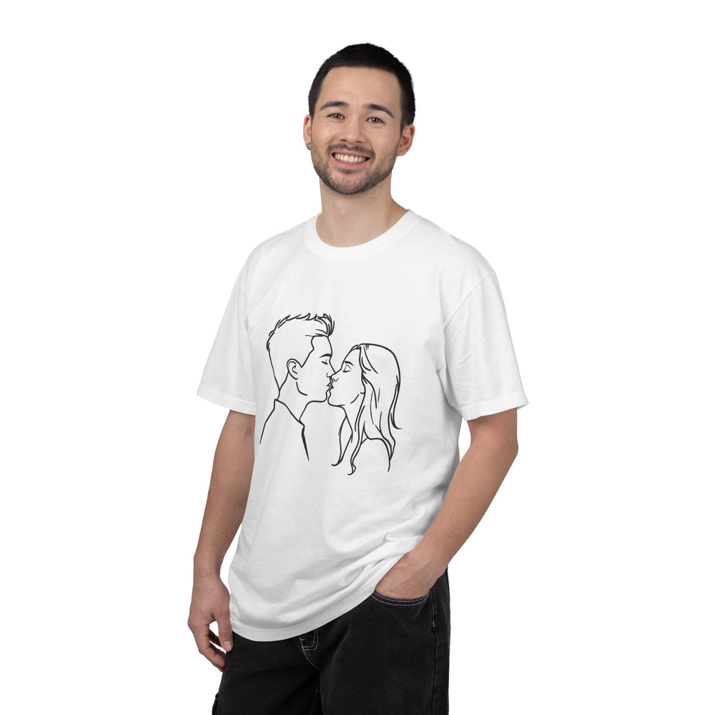 Couple Line Art Kiss T-Shirt – Soft, Lived-In, Minimal Romance Tee
