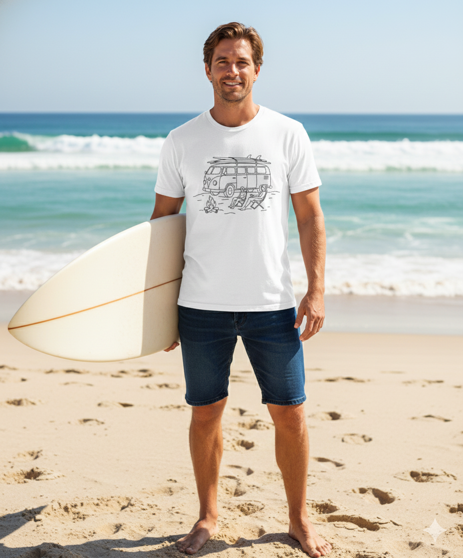 Retro Kombi Van T-Shirt | Vintage Surf Tee for Volkswagen VW Fans | Aussie Beach Van Graphic Shirt