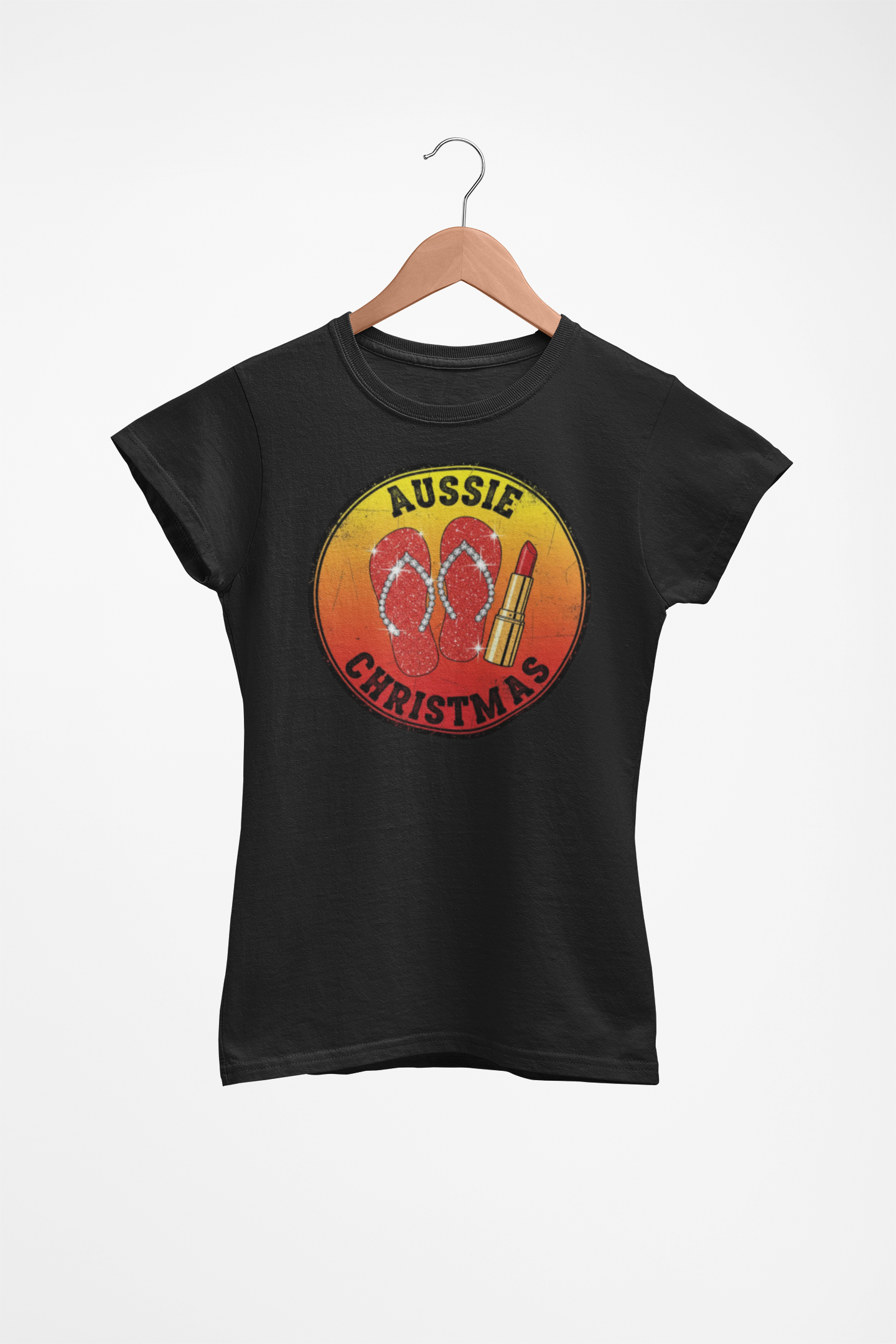 Women's Tee - Aussie Christmas Glam Diamenti Thongs and Lipstick Design