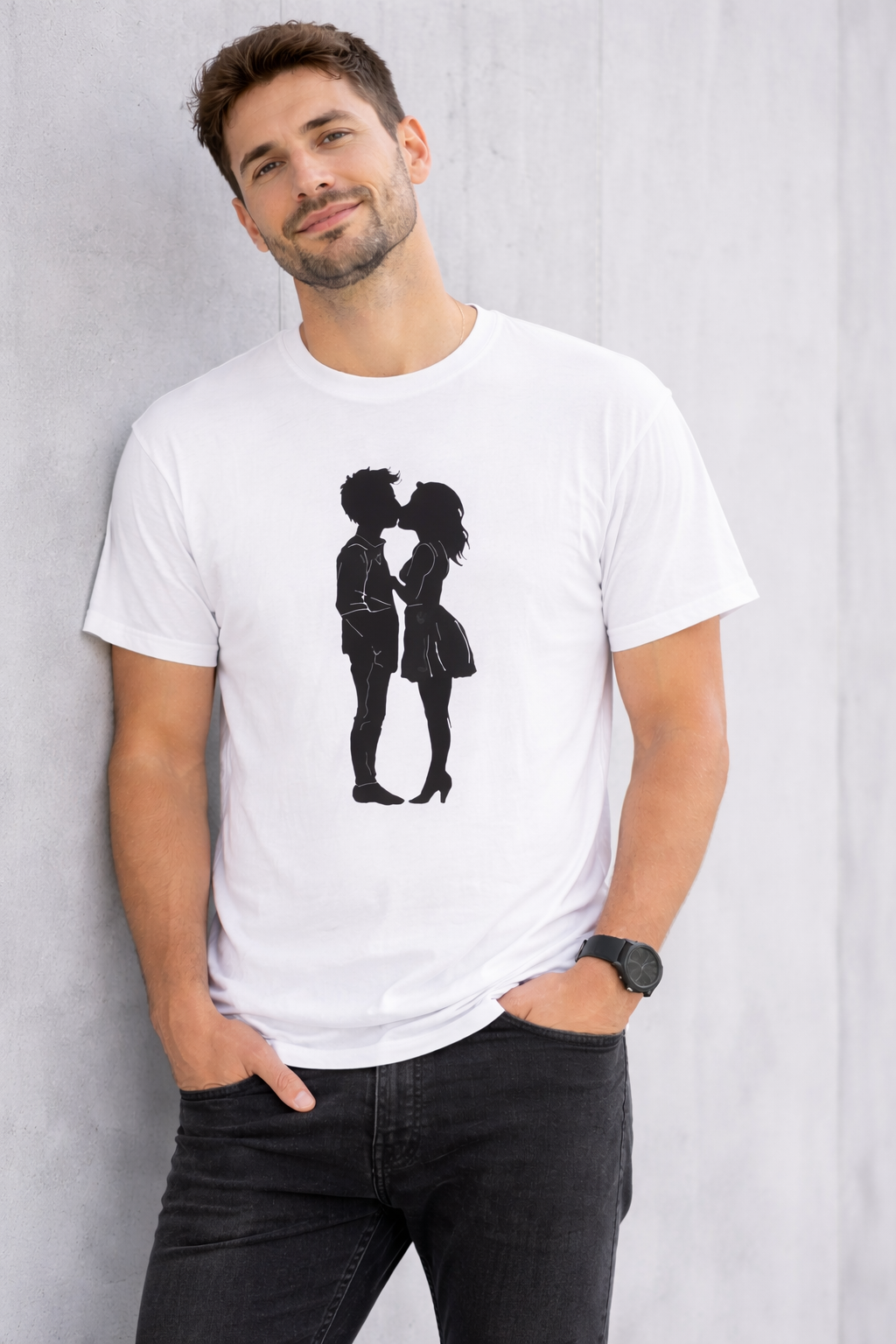 Silhouette Couple Kiss T-Shirt | Romantic Couple Silhouette Tee