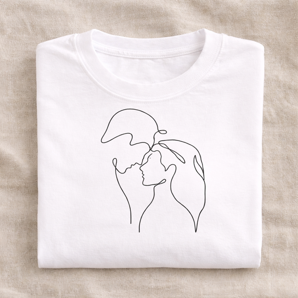 Abstract One Line Couple Shirt, Minimalist Kiss Tee