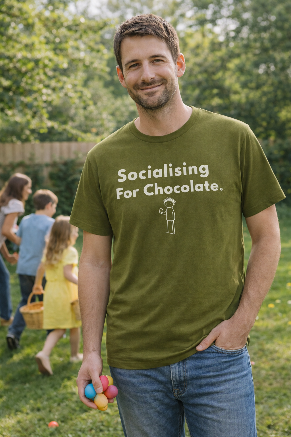 Socializing For Chocolate T-Shirt | Funny Easter Shirt | Chocolate Lover Gift Tee | Introvert Humor Graphic Shirt | Minimal Statement Tee