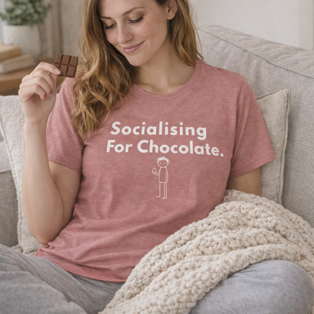 Socialising For Chocolate T-Shirt | Funny Easter Tee | Aussie Humour Graphic Shirt | Chocolate Lover Gift | Deadpan Statement Tee