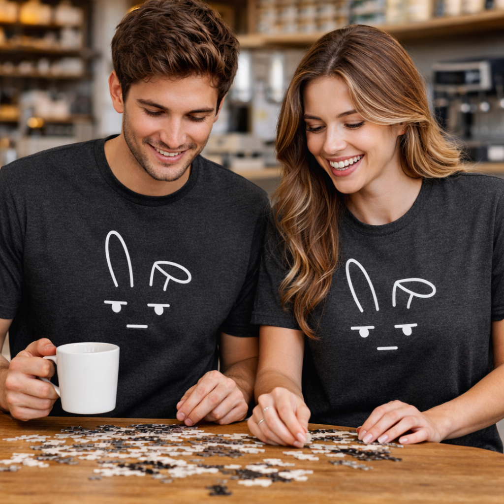 Deadpan Bunny T-Shirt – Minimalist Easter Graphic Tee, Funny Unisex Rabbit Shirt, Bella Canvas 3001 Dark Heather