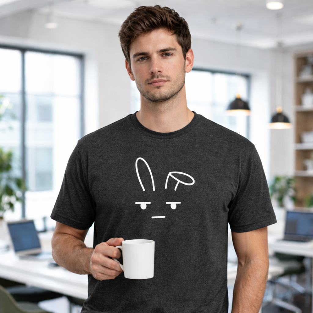 Deadpan Bunny T-Shirt – Minimalist Easter Graphic Tee, Funny Unisex Rabbit Shirt, Bella Canvas 3001 Dark Heather