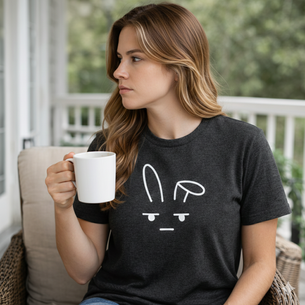 Deadpan Bunny T-Shirt – Minimalist Easter Graphic Tee, Funny Unisex Rabbit Shirt, Bella Canvas 3001 Dark Heather