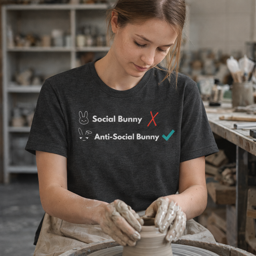 Anti-Social Bunny T-Shirt – Introvert Easter Shirt, SSocial Battery Humor Tee, Neurodivergent ADHD Funny Graphic Tee, Bella Canvas 3001 Unisex
