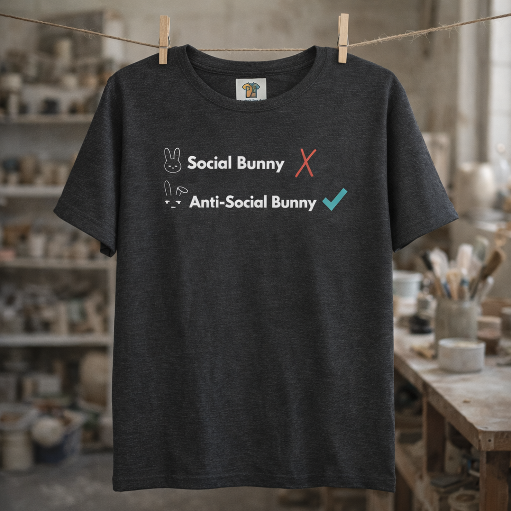 Anti-Social Bunny T-Shirt – Introvert Easter Shirt, SSocial Battery Humor Tee, Neurodivergent ADHD Funny Graphic Tee, Bella Canvas 3001 Unisex