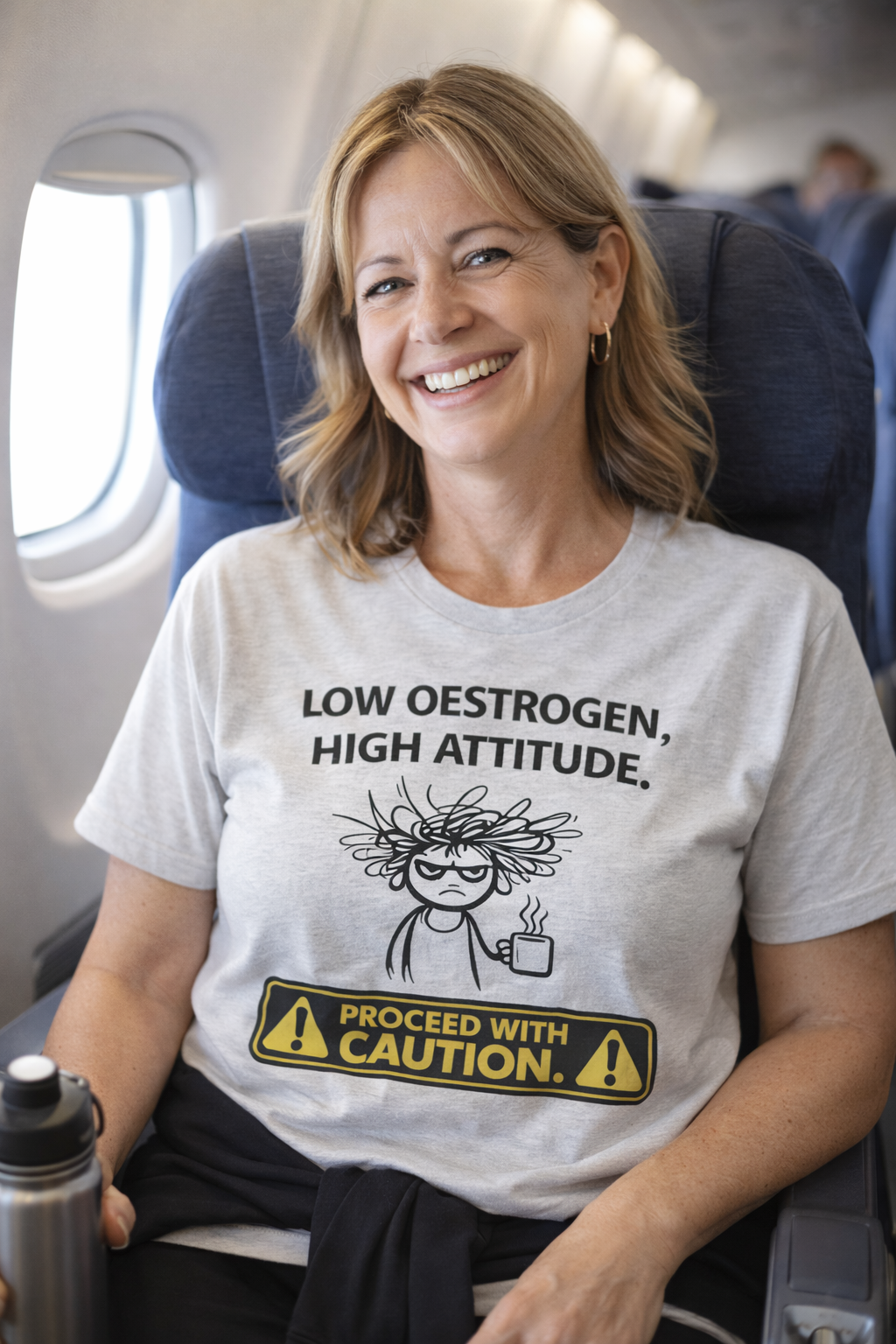 Low Oestrogen High Attitude T-Shirt – Funny Menopause Shirt for Women – Aussie Hormone Humour Tee – Perimenopause Gift – Proceed With Caution Graphic Top