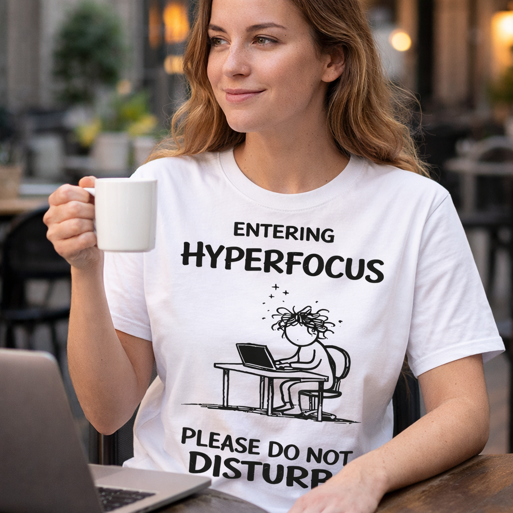 Entering Hyperfocus please do not disturb T-Shirt | Focused Work Desk Illustration