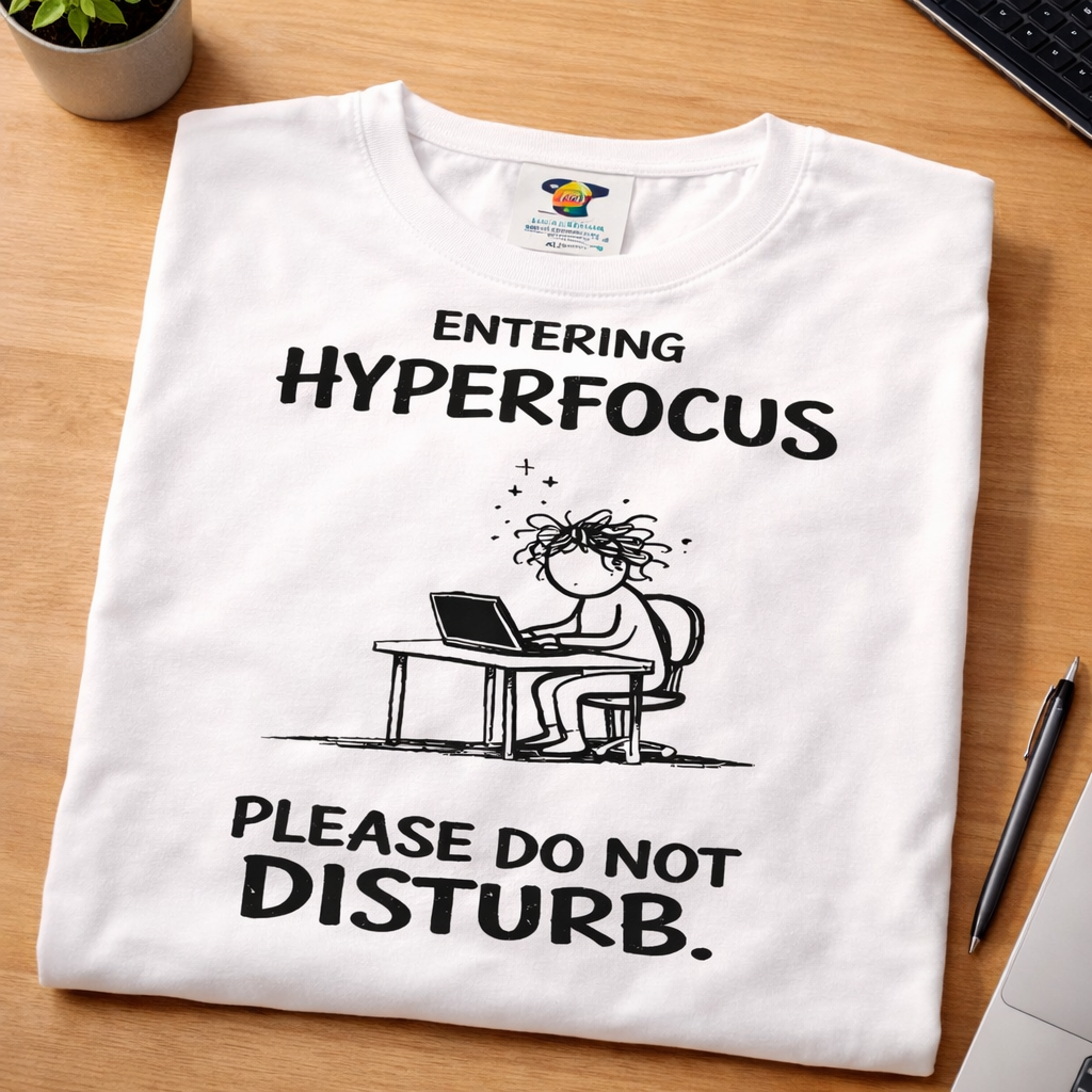 Entering Hyperfocus please do not disturb T-Shirt | Focused Work Desk Illustration