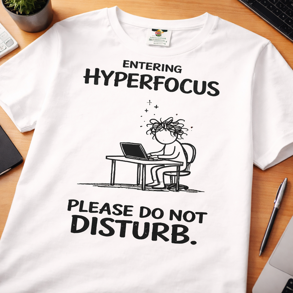 Entering Hyperfocus please do not disturb T-Shirt | Focused Work Desk Illustration