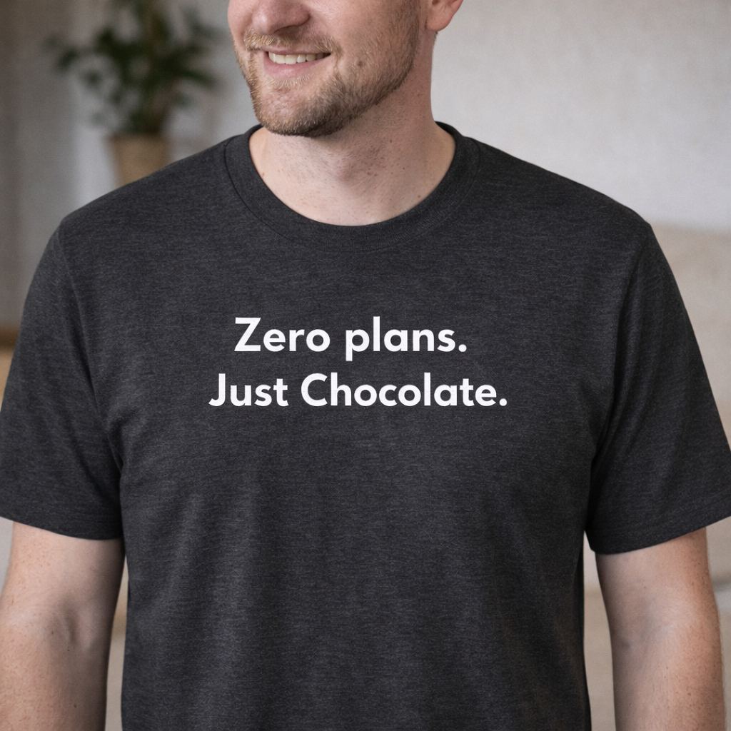 Zero Plans Just Chocolate T-Shirt – Funny Easter Shirt for Adults, Chocolate Lover Graphic Tee, Introvert Holiday Shirt, Bella Canvas 3001 Unisex Tee