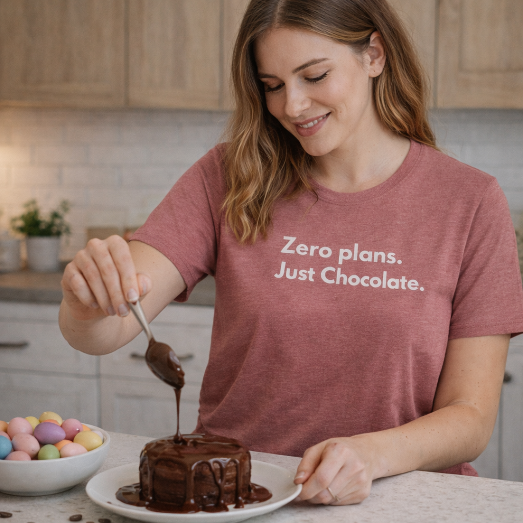 Zero Plans Just Chocolate T-Shirt – Funny Easter Shirt for Adults, Chocolate Lover Graphic Tee, Introvert Holiday Shirt, Bella Canvas 3001 Unisex Tee