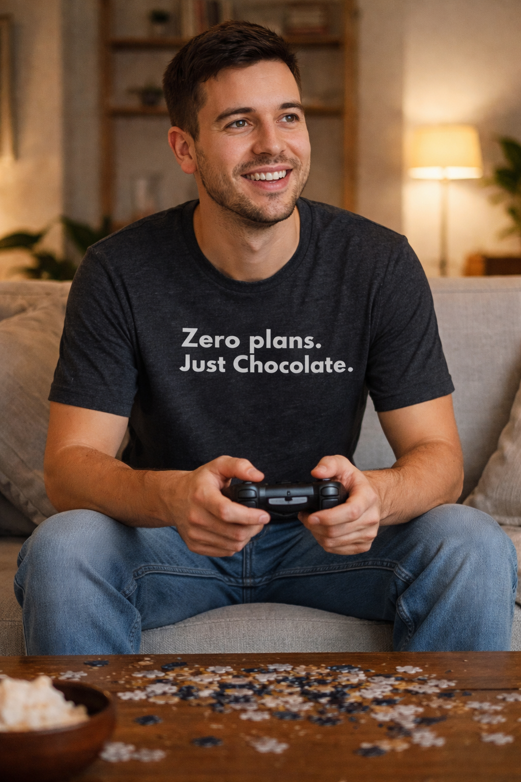 Zero Plans Just Chocolate T-Shirt – Funny Easter Shirt for Adults, Chocolate Lover Graphic Tee, Introvert Holiday Shirt, Bella Canvas 3001 Unisex Tee