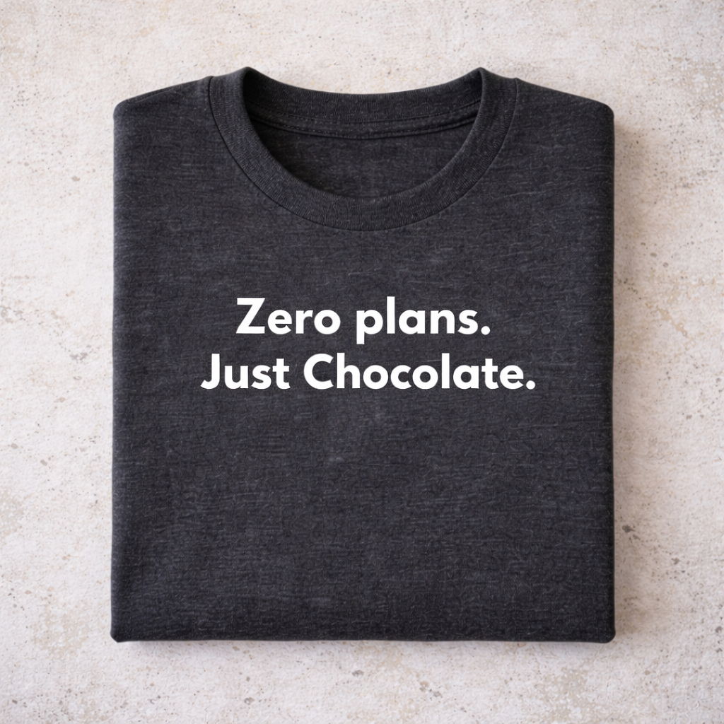 Zero Plans Just Chocolate T-Shirt – Funny Easter Shirt for Adults, Chocolate Lover Graphic Tee, Introvert Holiday Shirt, Bella Canvas 3001 Unisex Tee