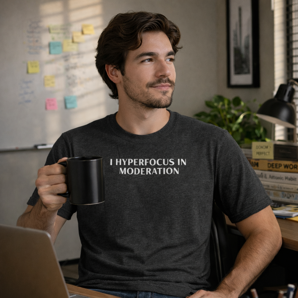 Hyperfocus T-Shirt – “I Hyperfocus in Moderation” Graphic Tee, Funny ADHD Neurodivergent Shirt, Minimalist Mental Health Tee
