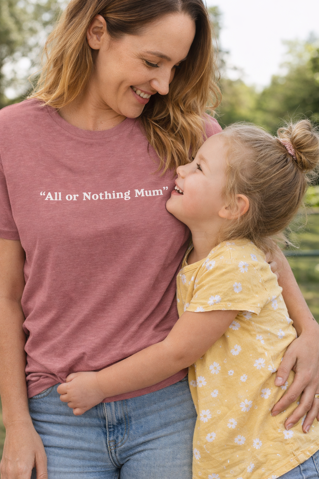 “All or Nothing Mum” T-Shirt – Minimalist Graphic Tee for Mums, Available in Heather Mauve & Dark Heather Grey