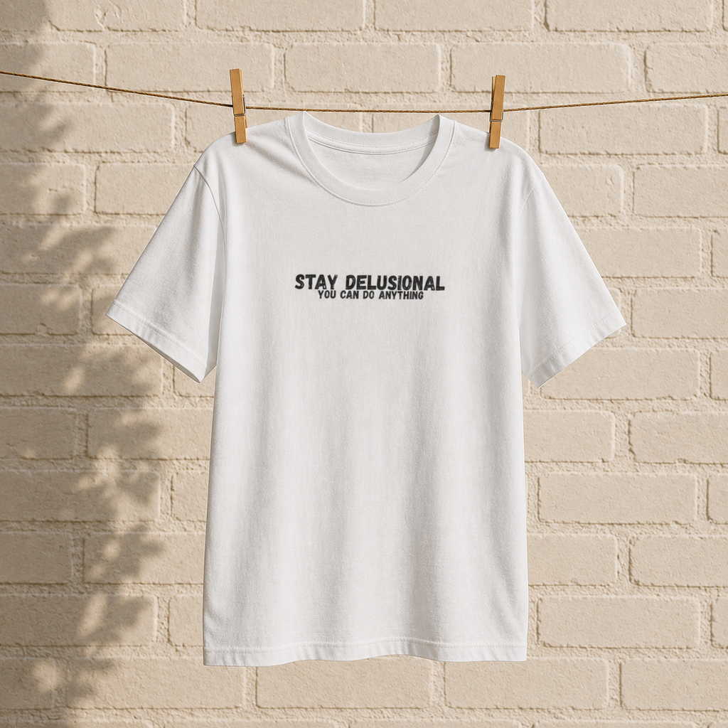 Stay Delusional T-Shirt | Motivational Graphic Tee for Entrepreneurs, ADHD, Self Growth & Mindset