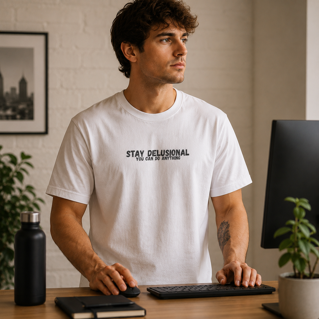 Stay Delusional T-Shirt – Motivational Mindset Tee for Entrepreneurs, ADHD & Self Growth