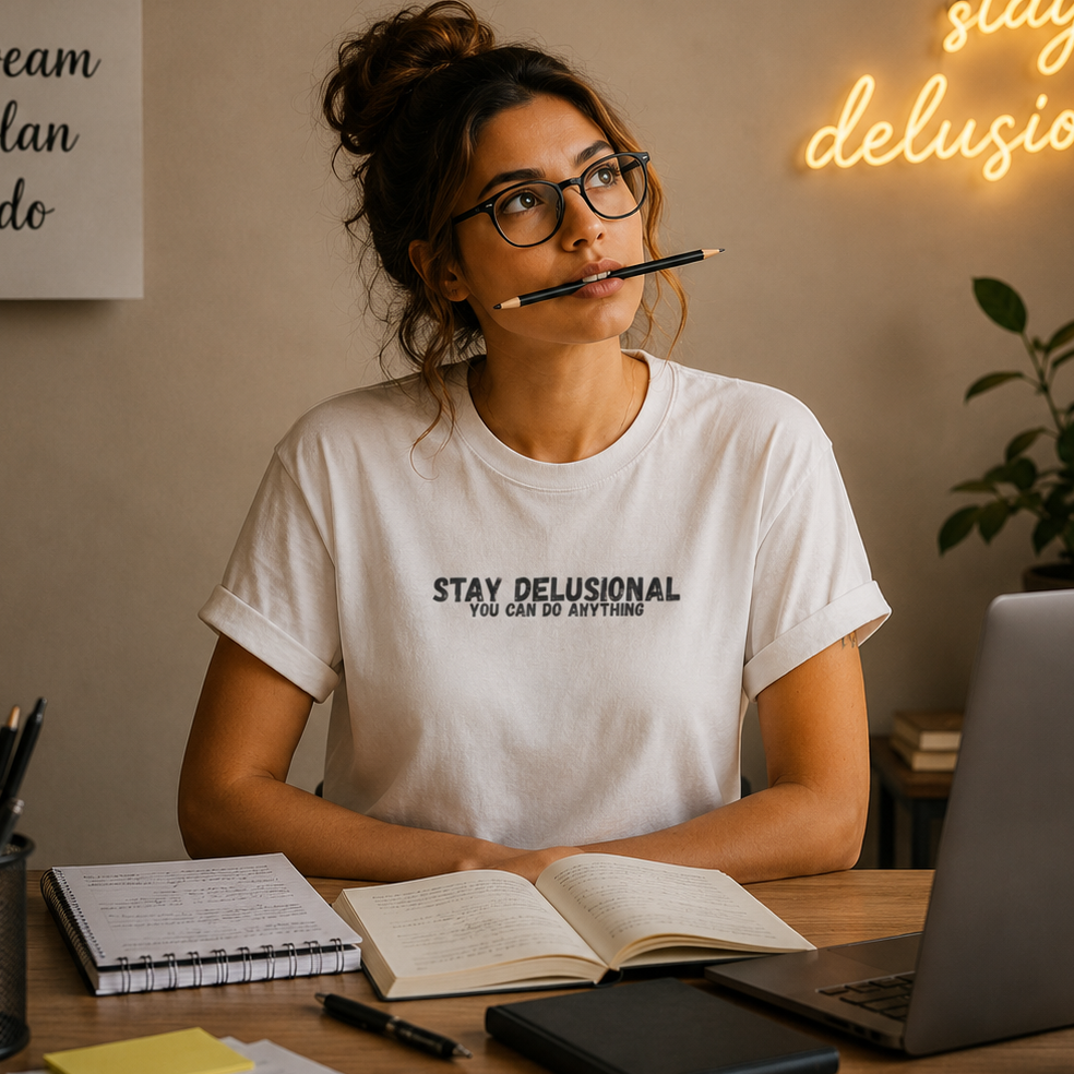 Stay Delusional T-Shirt – Motivational Mindset Tee for Entrepreneurs, ADHD & Self Growth