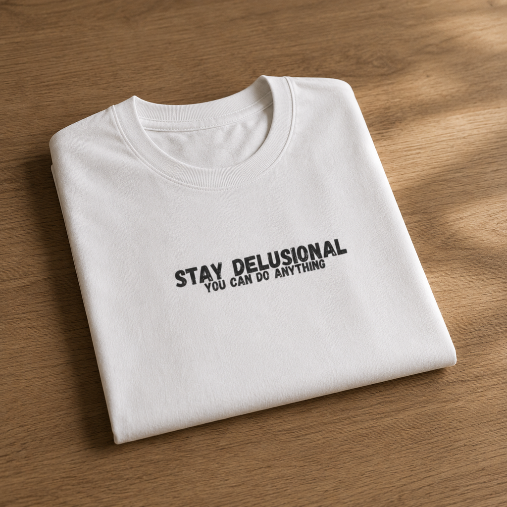 Stay Delusional T-Shirt – Motivational Mindset Tee for Entrepreneurs, ADHD & Self Growth