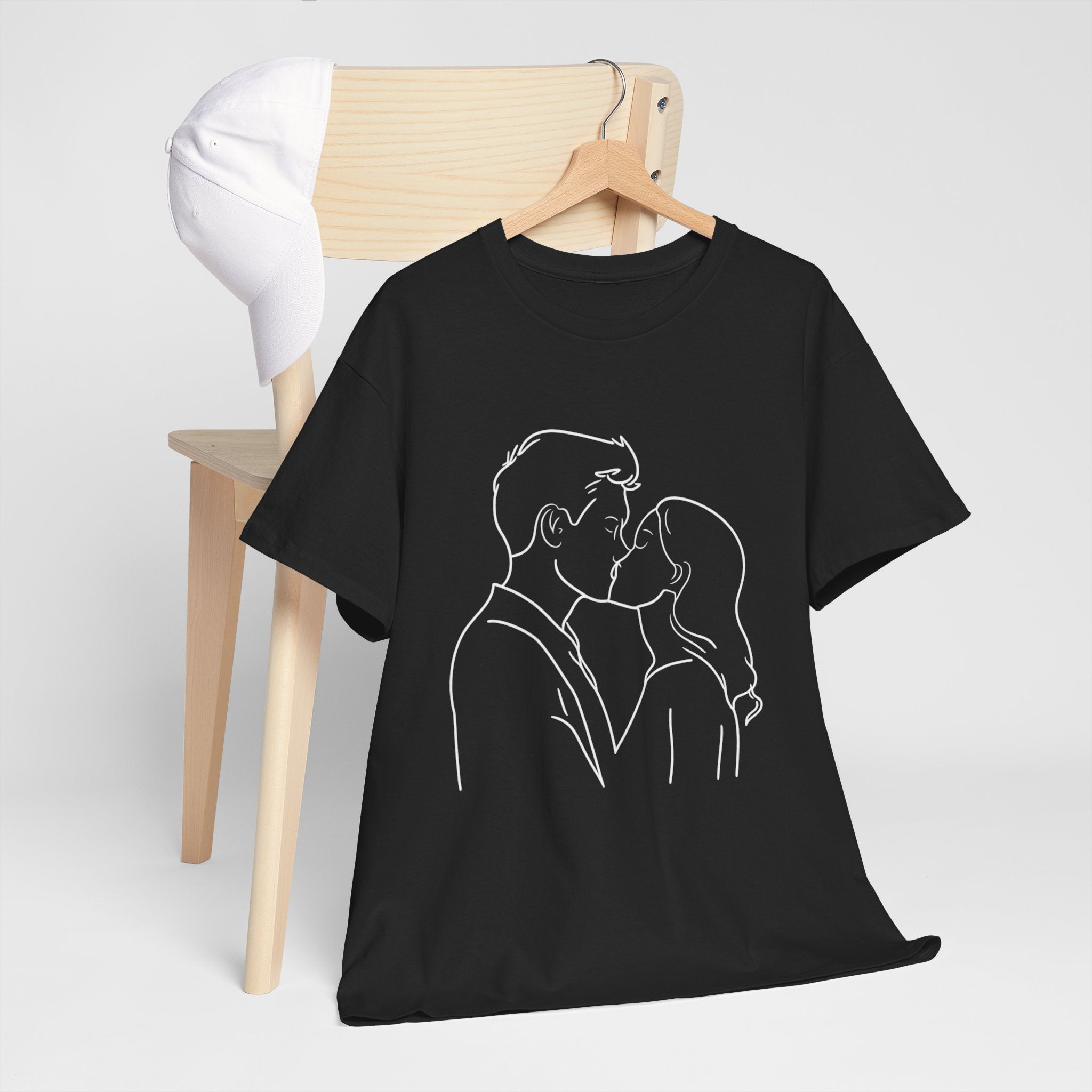 Minimal Line Art Couple Kissing T-Shirt, Romantic Unisex Cotton Tee, Simple Love Illustration Shirt, Modern Relationship Gift