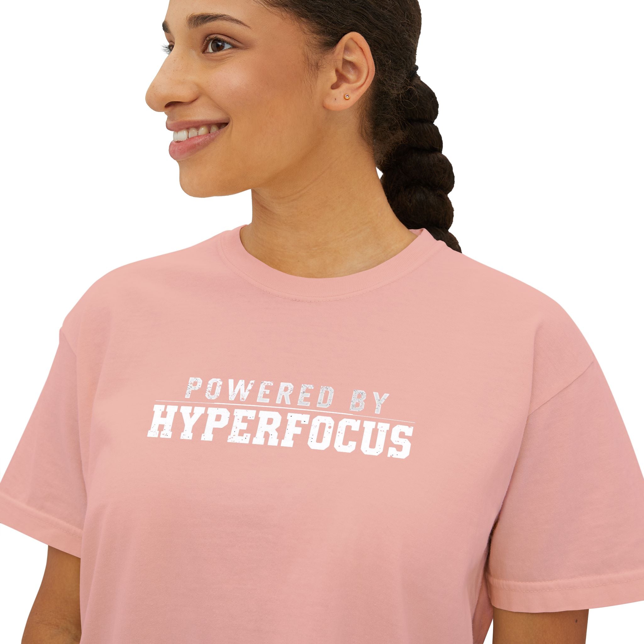Powered by Hyperfocus Boxy Tee — Women's Cropped Graphic Shirt