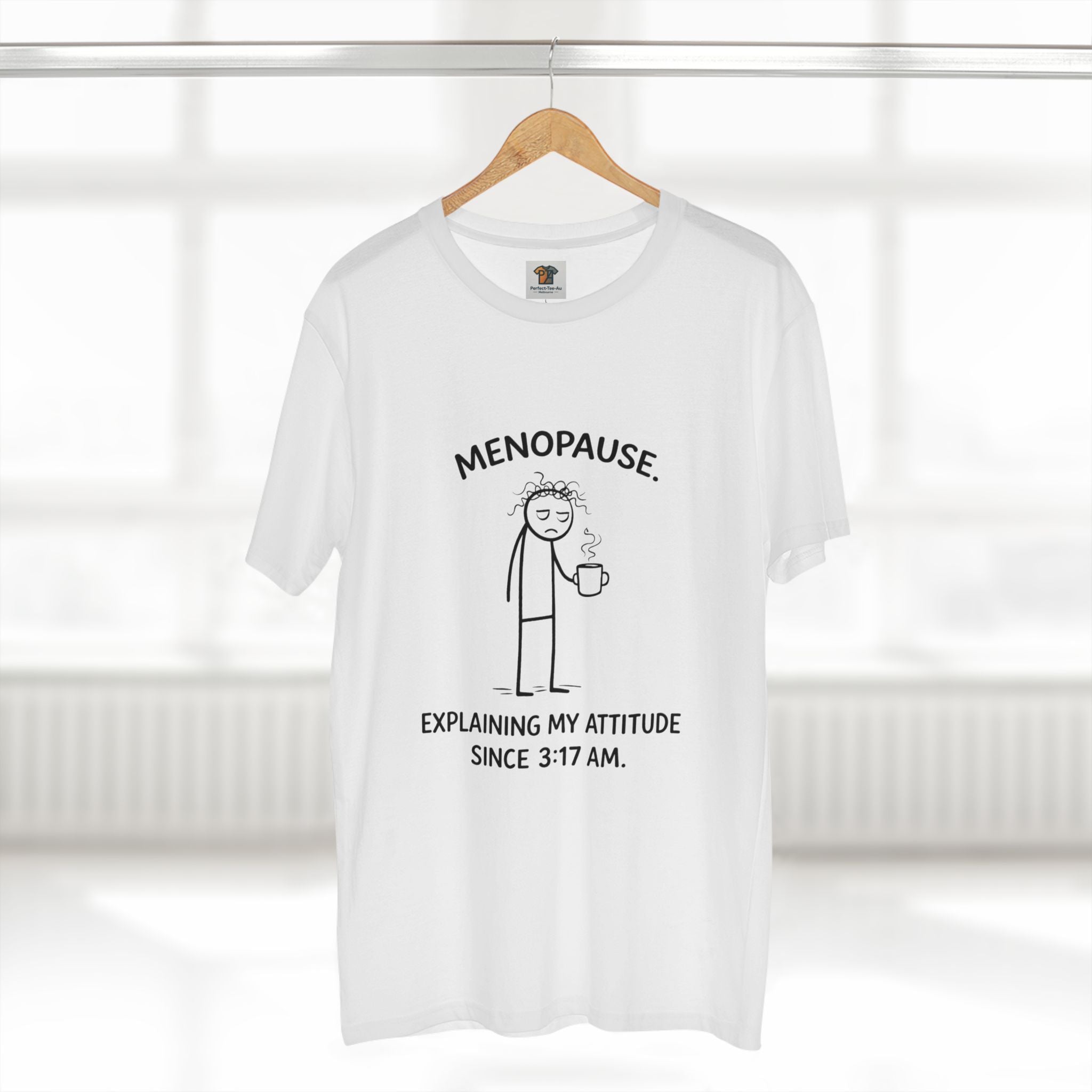 “Explaining My Attitude Since 3:17 AM – Funny Menopause Tee for Women”