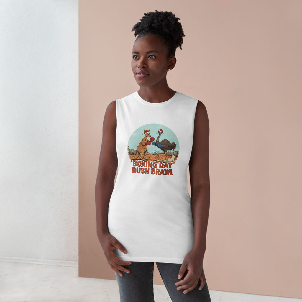 Boxing Day Bush Brawl Tank Top — Aussie Roo vs Emu Retro Graphic