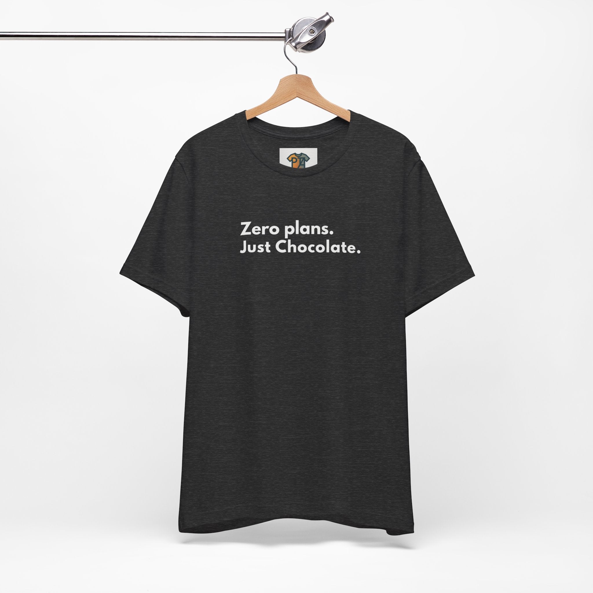 Zero Plans Just Chocolate T-Shirt – Funny Easter Shirt for Adults, Chocolate Lover Graphic Tee, Introvert Holiday Shirt, Bella Canvas 3001 Unisex Tee