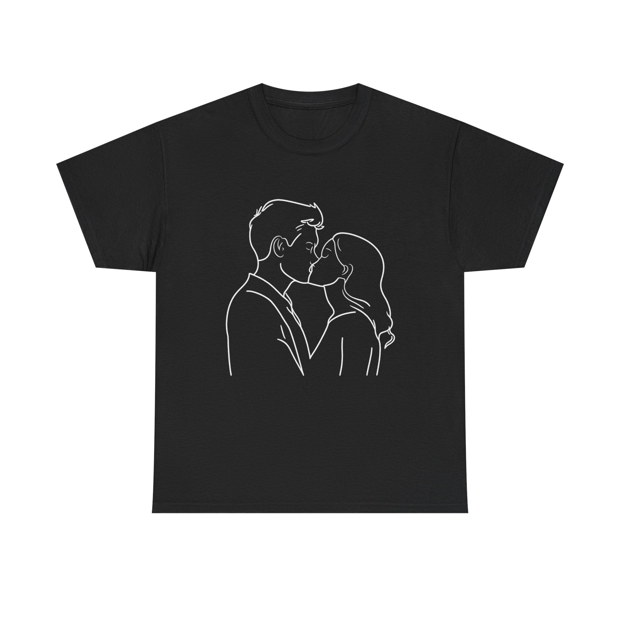Minimal Line Art Couple Kissing T-Shirt, Romantic Unisex Cotton Tee, Simple Love Illustration Shirt, Modern Relationship Gift