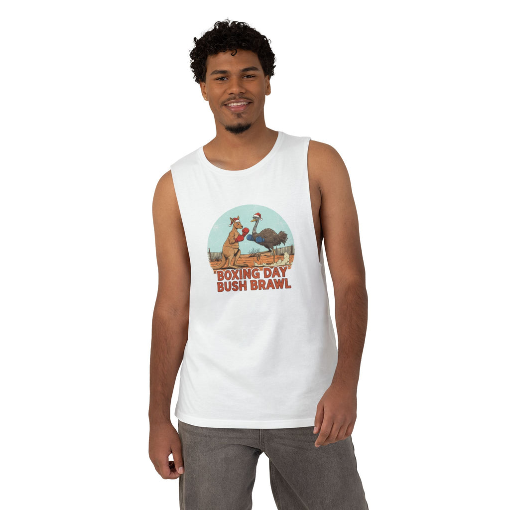 Boxing Day Bush Brawl Tank Top — Aussie Roo vs Emu Retro Graphic