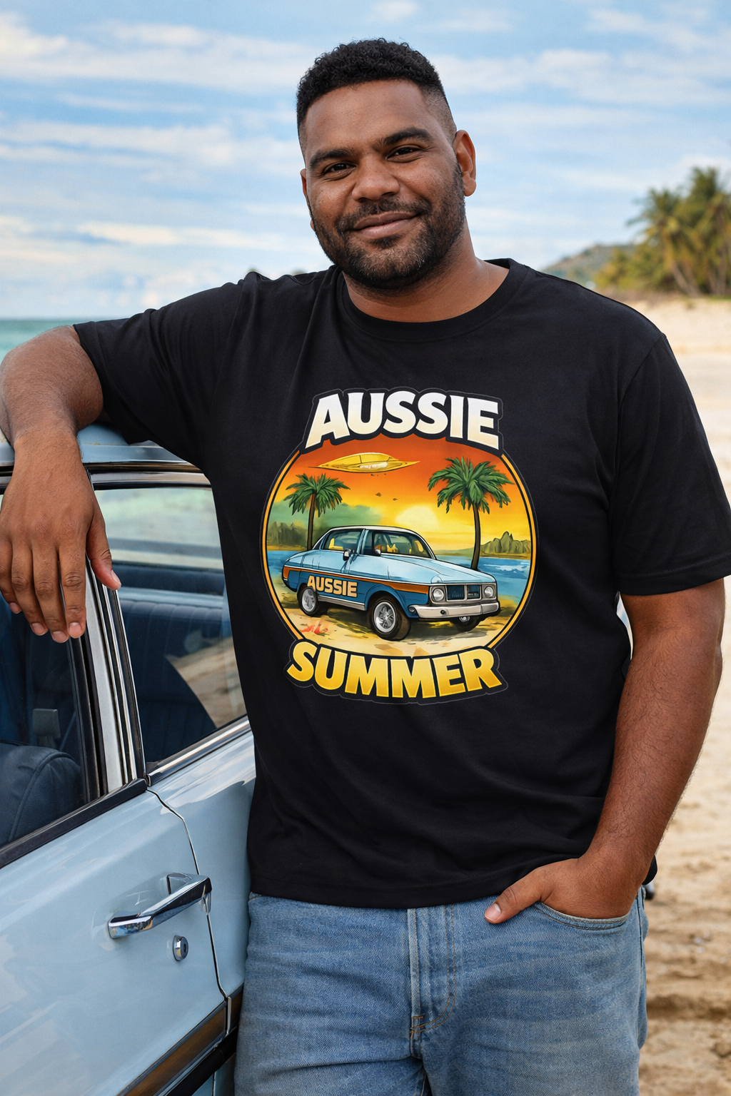Aussie Summer Car T-Shirt | Retro Coastal Ute Graphic Tee | Vintage Road Trip Shirt | Australian Beach Style Tee