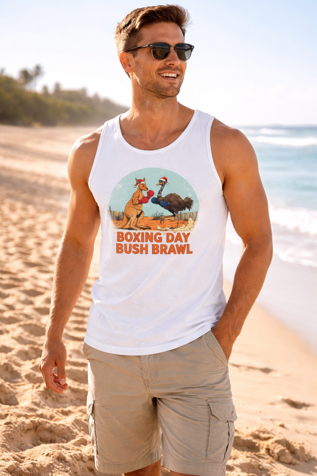 Boxing Day Bush Brawl Tank Top — Aussie Roo vs Emu Retro Graphic