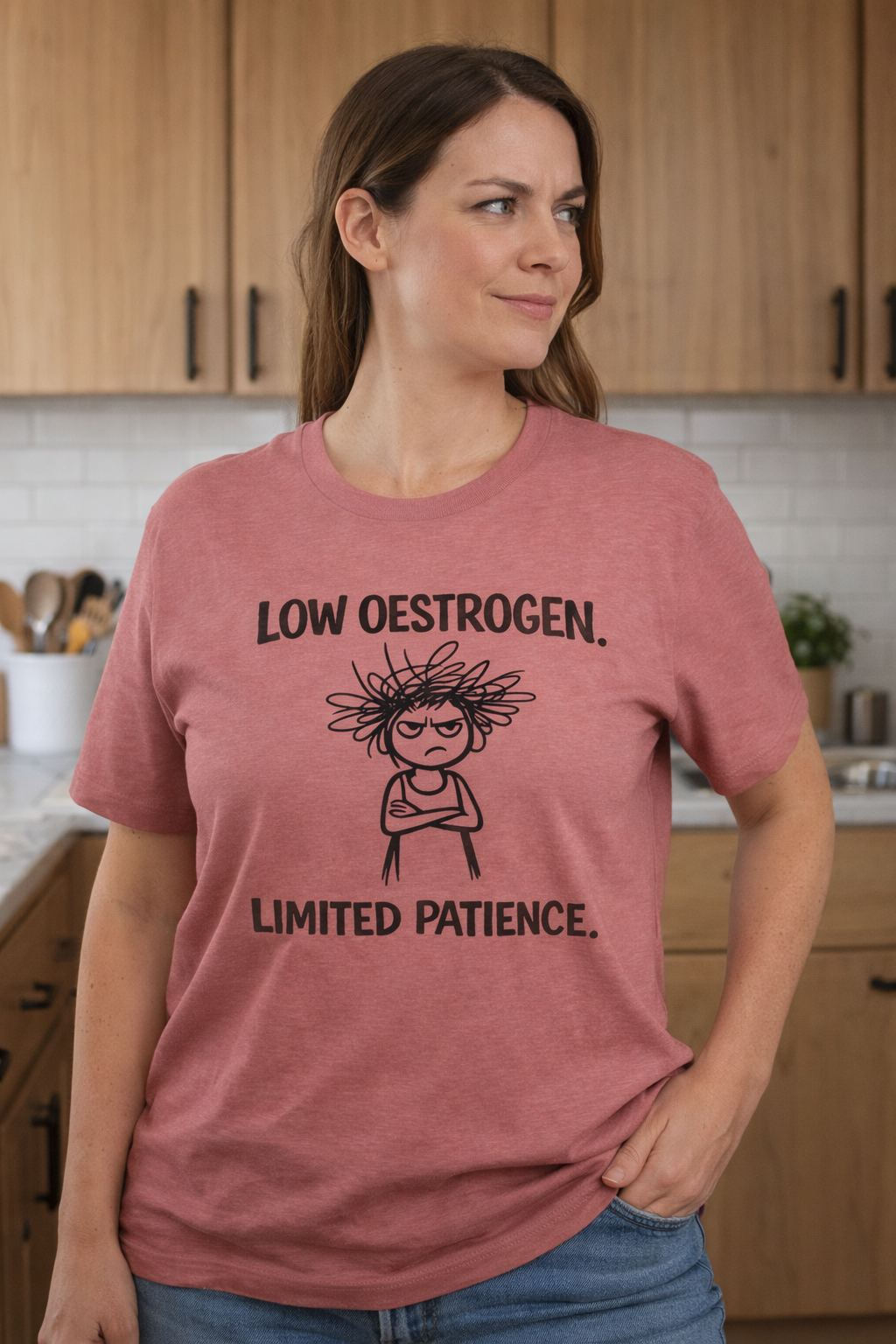 Low Oestrogen, Limited Patience Menopause T-Shirt | Funny Gift for Women in Menopause