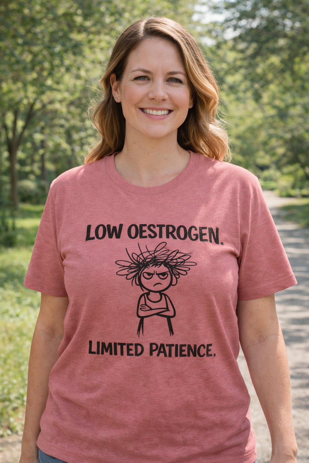 Low Oestrogen, Limited Patience Menopause T-Shirt | Funny Gift for Women in Menopause