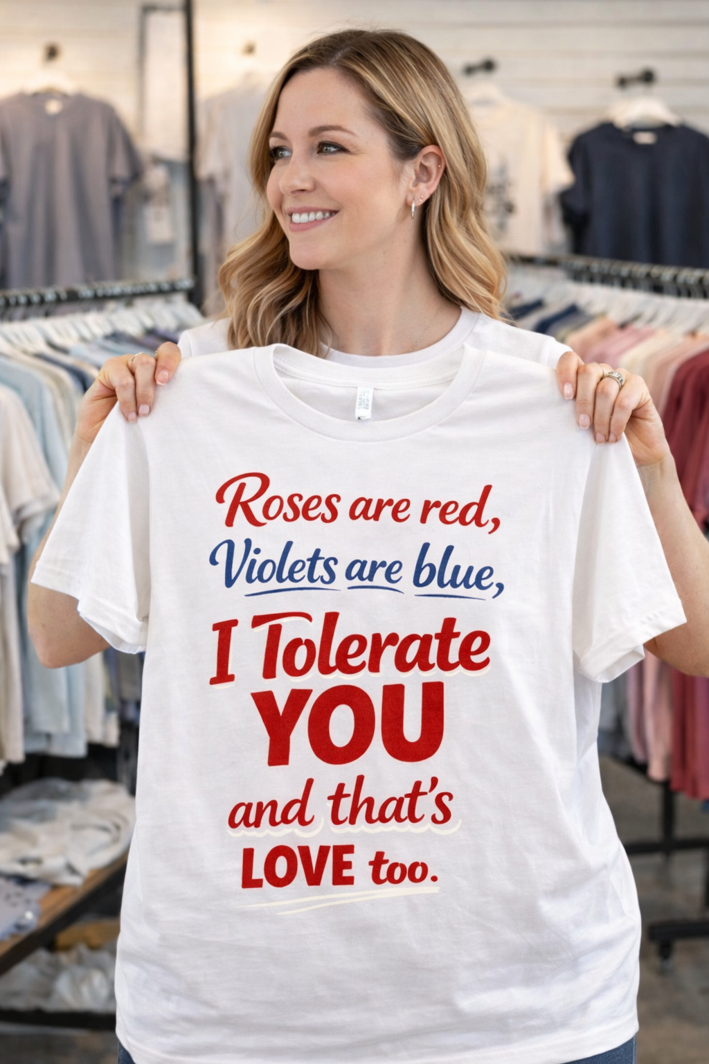 Roses Are Red Violets Are Blue “I Tolerate You” T-Shirt | Funny Sarcastic Love Tee