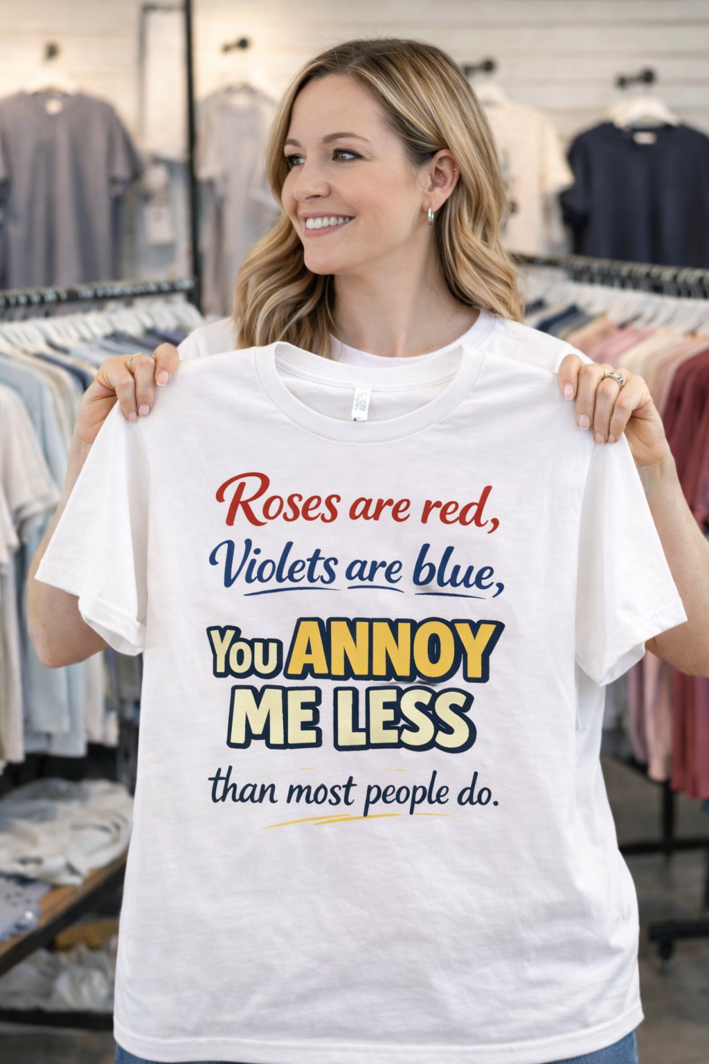 Roses Are Red Violets Are Blue You Annoy Me Less T-Shirt | Funny Sarcastic Love Tee