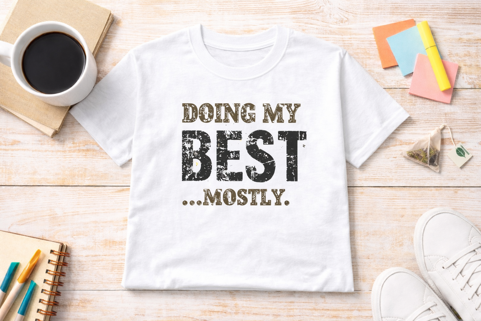 Graphic Tee — "Doing My Best...Mostly." Distressed Motivational T-Shirt